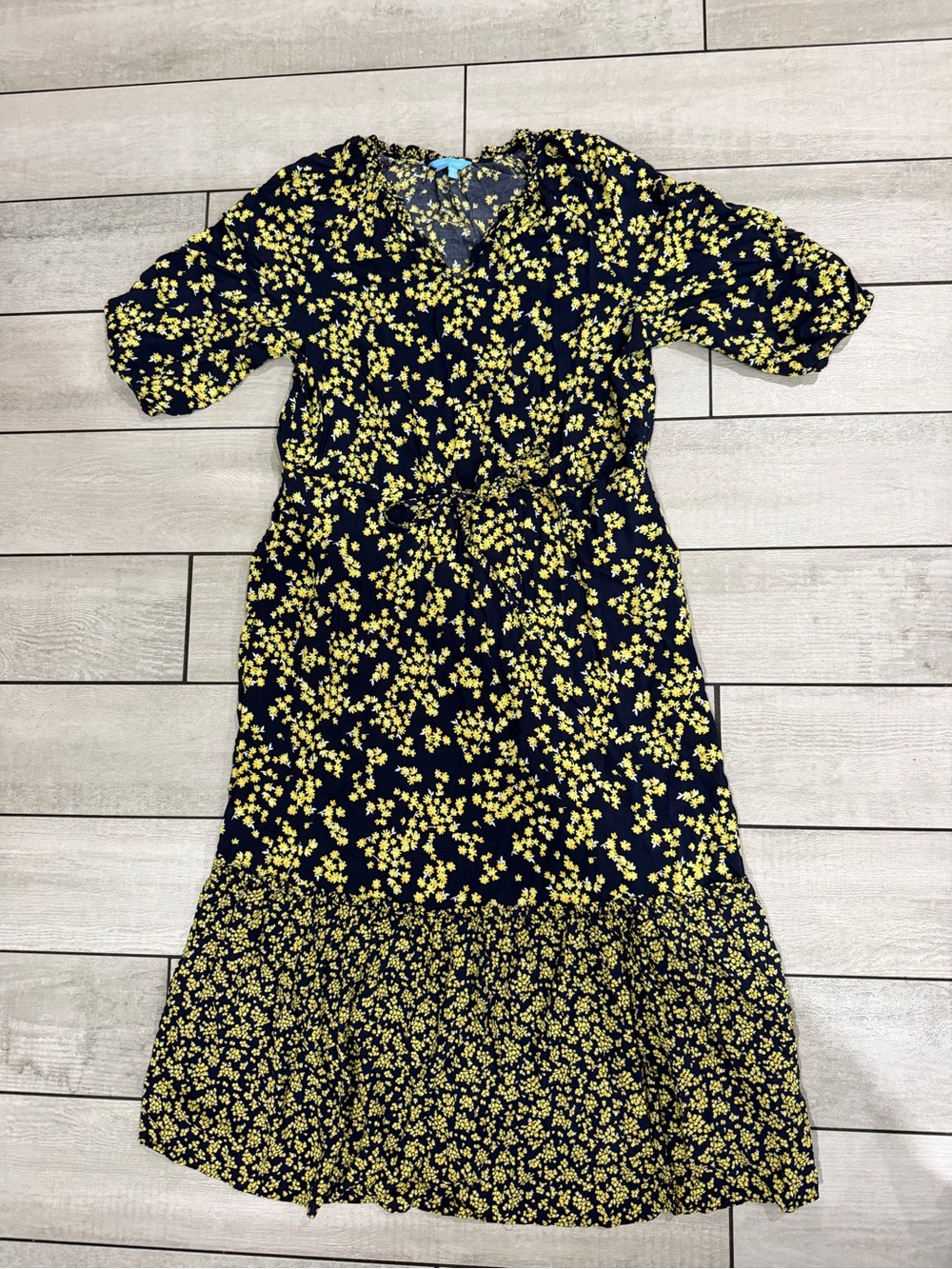 Draper James Navy Midi Dress with Yellow Floral Print